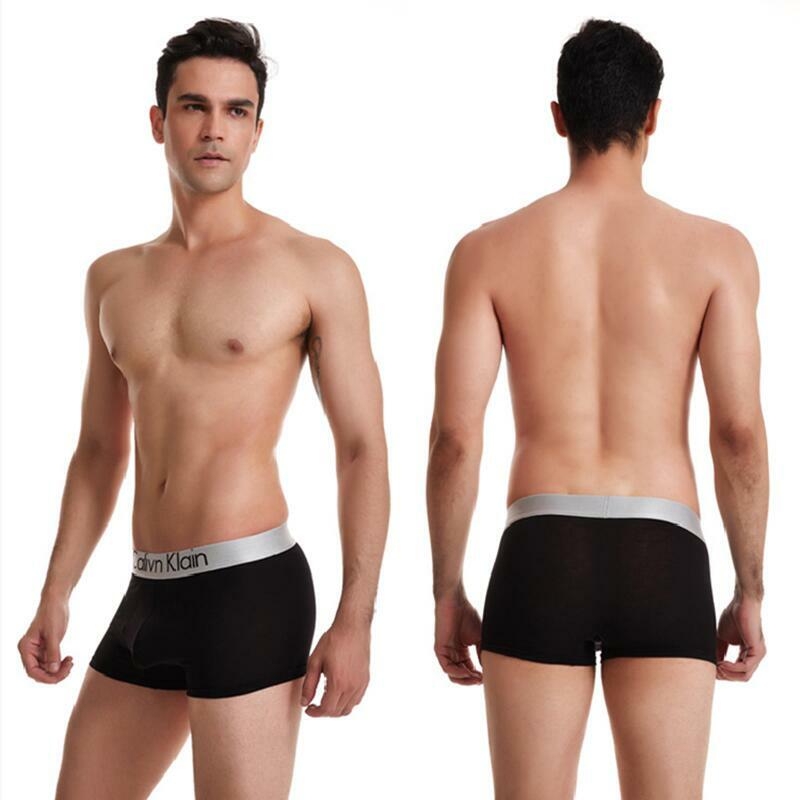 Boyshorts de seda gelado respirável masculino, elástico com borda prateada, cintura larga, boxer 3D, cuecas sem costuras, roupa íntima