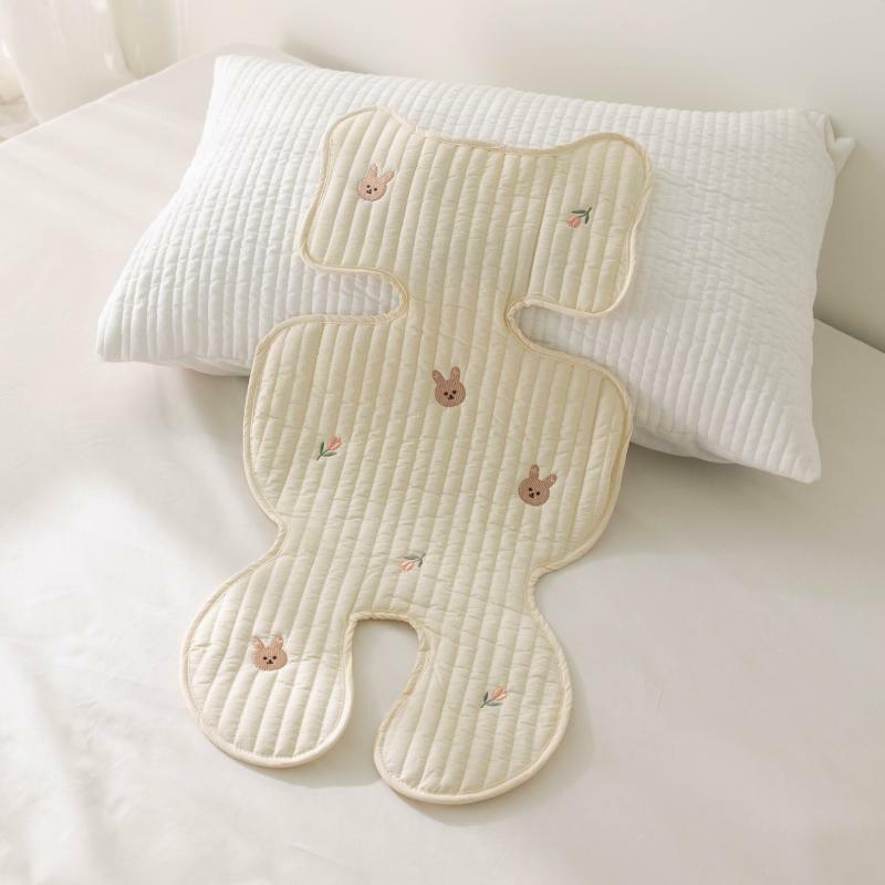 Baby Stroller Seat Cushion Pad Bear Bunny Embroidery All Seasons Cotton Breathable Cart Mattress Infant Newborn Pram Accessories