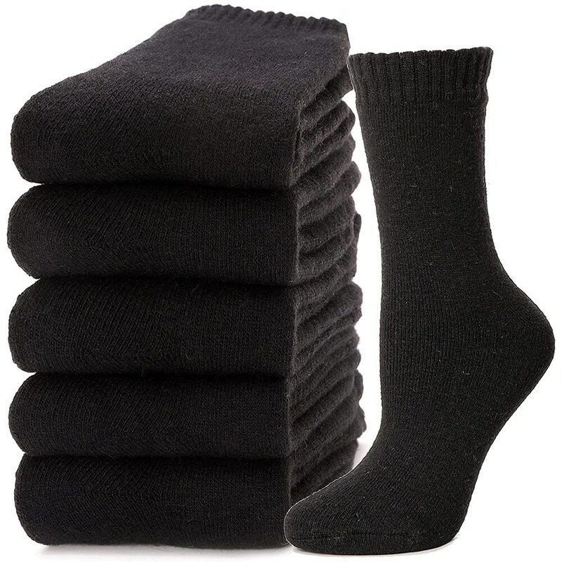 5 pares/conjunto de meias de lã mulheres caminhadas inverno quente grosso cozy boot térmica sólida macio meias para senhoras tripulação confortável trabalho sock