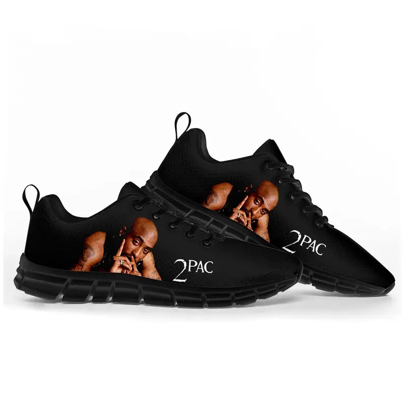 Unisex Hip Hop Rapper Tupac calçados esportivos, tênis para crianças e adolescentes, preto, alta qualidade, personalizado, 2Pac