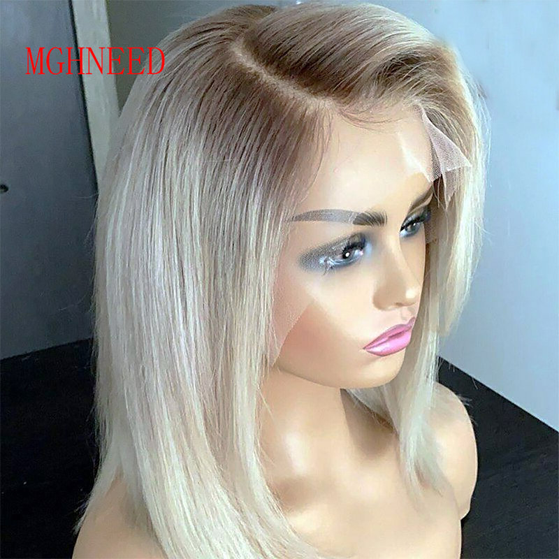 Ombre Ash blond Hsh blond koronkowa peruka z przodu koronka peruka dla kobiet z prostą brazylijską przezroczystą koronką HD