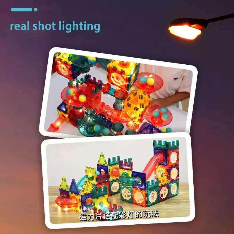 LED Magnet blöcke verfolgen Gebäude Ziegel Perlen Ball Kinder Spielzeug Bau Wettbewerb laufen Pipeline Bausteine