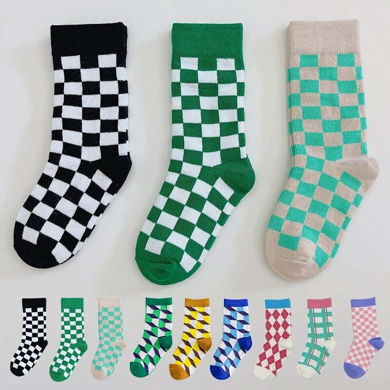 От 1 до 9 лет новые детские носки черные белые шахматные Детские Носки дышащие мягкие хлопковые спортивные носки для мальчиков и девочек