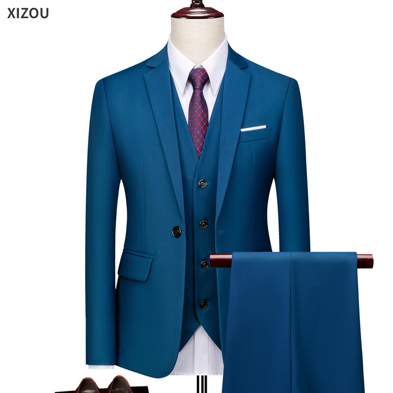 Wedding Suits For Men Elegant Blazers Set 3 Pieces Formal Classic Jackets Vest Pants Full Coats Luxury Business 2024 Costume