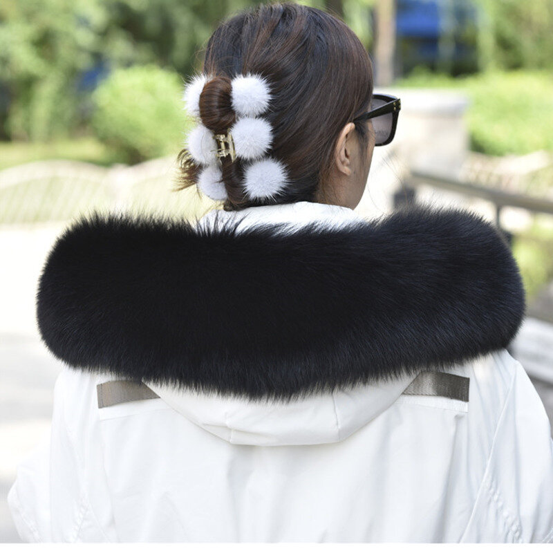 Cuello de piel de zorro Real para mujer, adorno de capucha de invierno, chal de decoración para abrigo, bufanda de piel peluda cálida 100%, bufandas femeninas de lujo