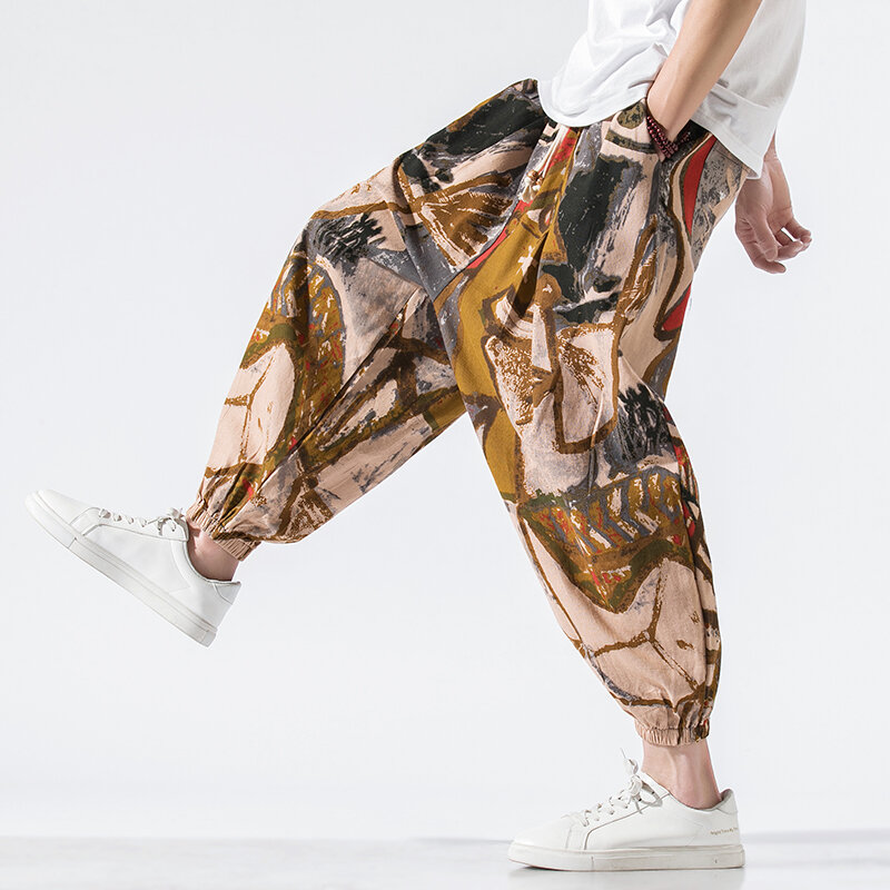 Haremowe spodnie męskie w stylu Harajuku z szerokimi nogawkami spodnie dresowe dla joggerów męskie w stylu Vintage za duże spodnie typu Casual nowa, w stylu Streetwear
