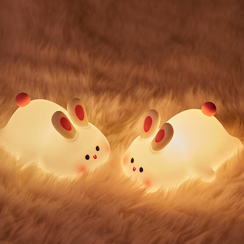 실리콘 LED 토끼 야간 조명, 충전식 팻 라이트, 터치 센서, 침대 옆 램프, 밝기 조절 아기 보육 조명, 침실 장식