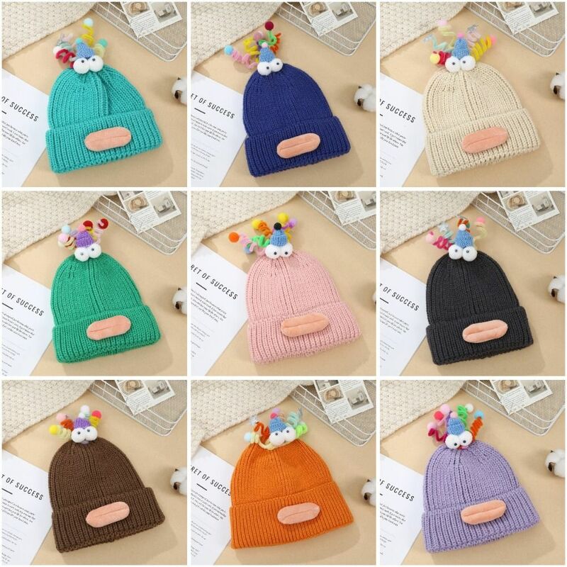 Wool Crotch Sausage Mouth Braid Beanie Sausage Mouth Cloth Accessories Cartoon Knitting Hat Knitting Candy Colored