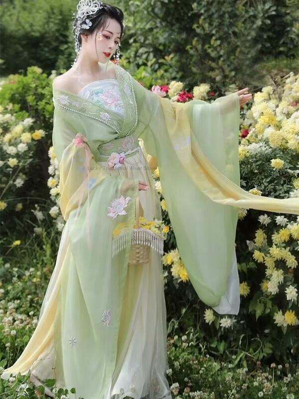Wiosenny letni chiński styl elegancki strój wróżki damskie starożytne stroje tradycyjne sukienki z bajki ulepszony zestaw sukni Hanfu