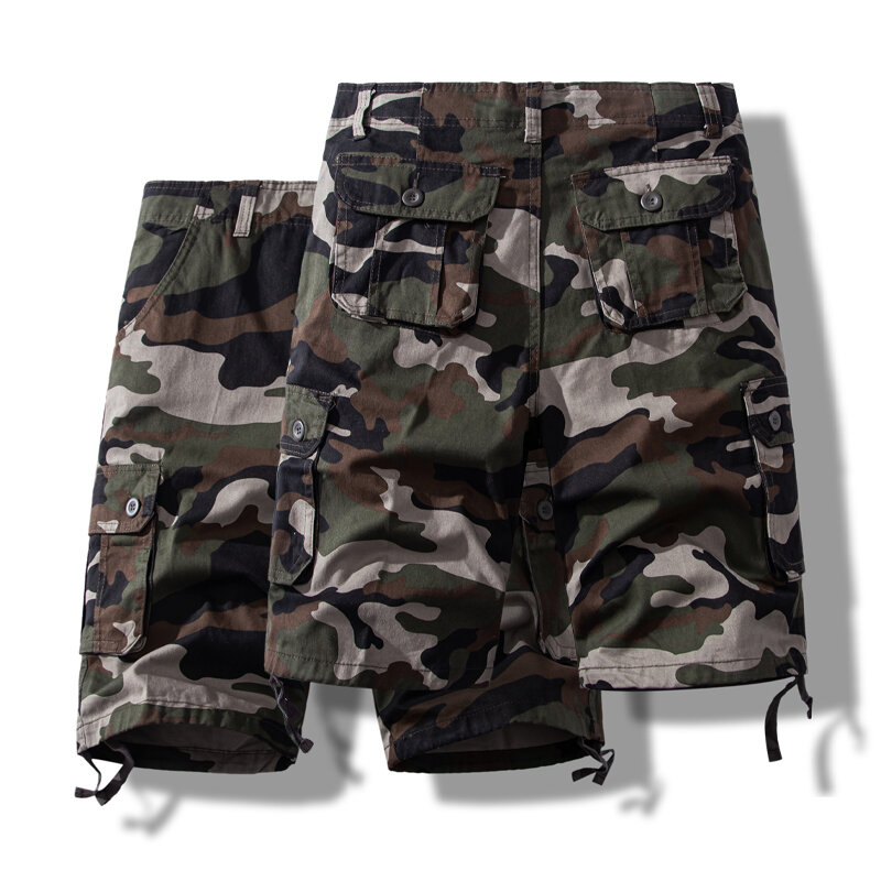 Summer Cargo Shorts Men Camouflage Cotton Shorts Drawstring Sports Golf Knee Pants Outdoor Tactical Shorts