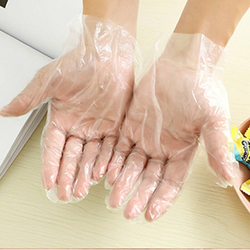 Nowe 100 szt. Jednorazowe rękawice plastikowe przezroczyste olejoodporne wodoodporne kuchenne rękawice ochronne urządzenia do oczyszczania gospodarstwa domowego