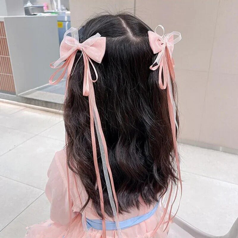 2Pcs Korean Sweet Bows Hair Clips for Girls Baby Accessories Summer Side Braided Mesh Hairpins Headbands Barrettes