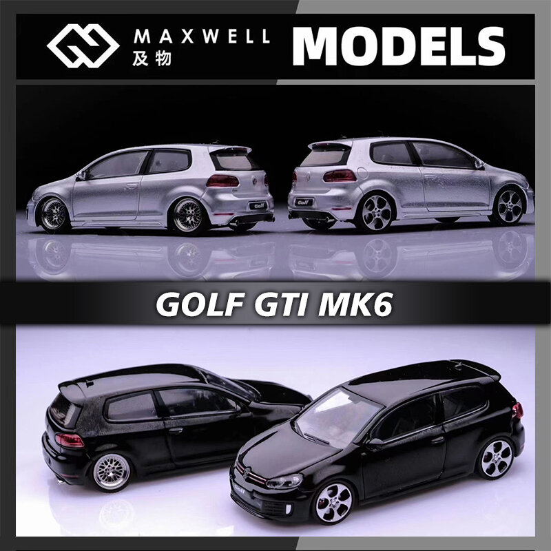 PreSale Maxwell 1:64 Golf GTI MK6 VI tudung dapat dibuka VAG BBS Diecast koleksi Model mobil Diorama mainan miniatur
