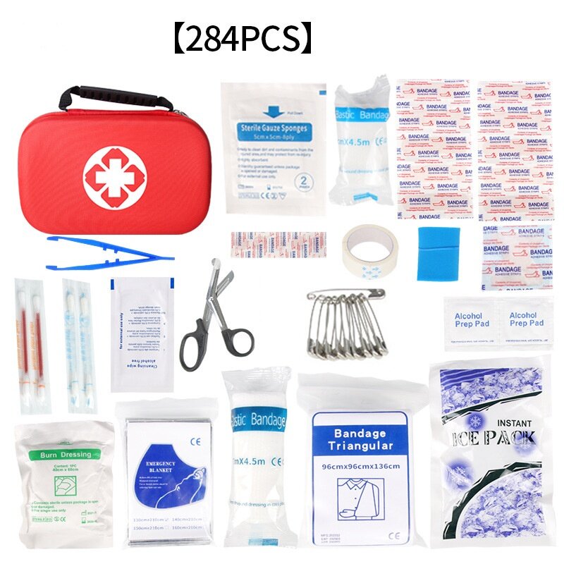 กระเป๋า kotak p3k กันน้ำแบบพกพา kotak p3k ทางการแพทย์ฉุกเฉินแบบพกพาสำหรับครัวเรือนการเดินทางแคมป์ปิ้งยาเอาตัวรอด284ชิ้น