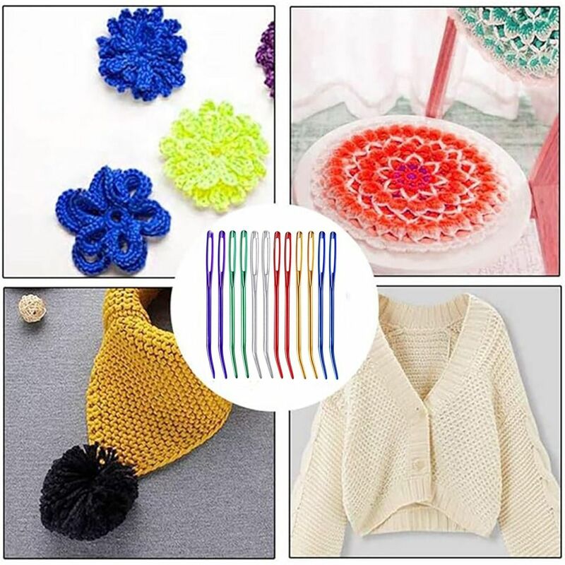 Aluminum Big Eye Bent Needle Bent Tip Multisize Crocheting Hooks Yarn Weave Tool DIY Sewing Accessories