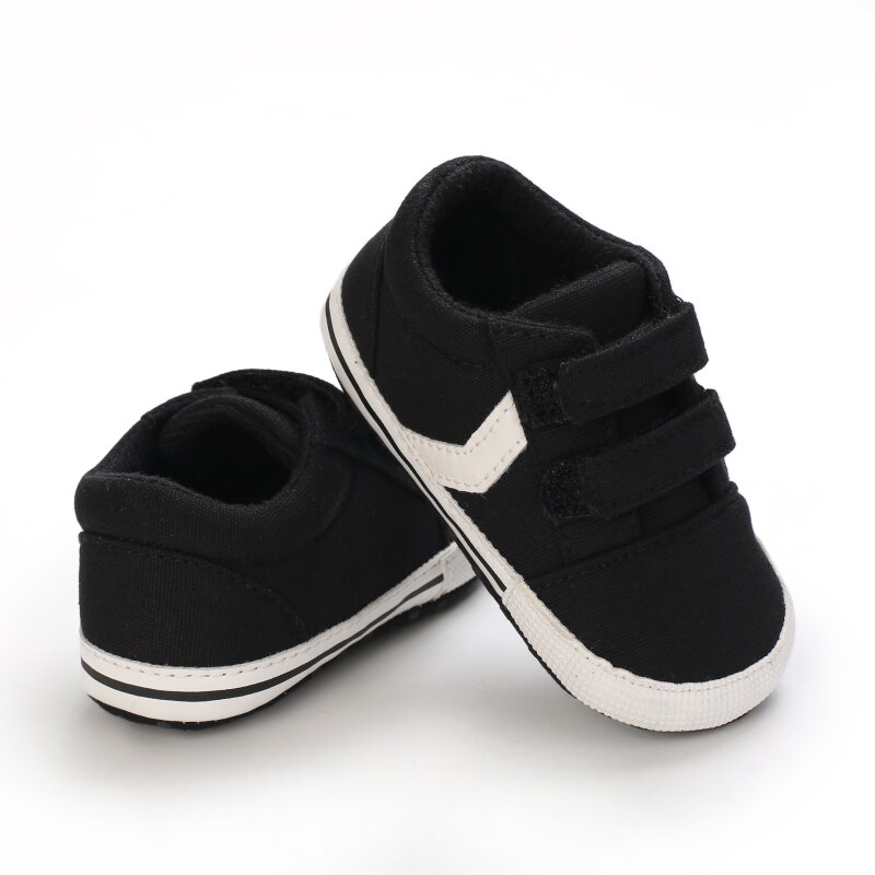 Черные модные повседневные тканевые туфли для новорожденных, обувь для первых шагов для мальчиков и девочек, нескользящая детская обувь для младенцев и малышей