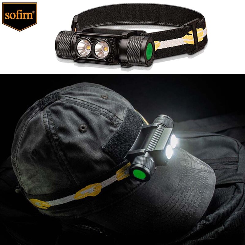 SOFIRN-linterna de cabeza H25L recargable por USB, 1200LM, con batería 18650 Dual LH351D 90CRI 5000K, para acampada y Pesca