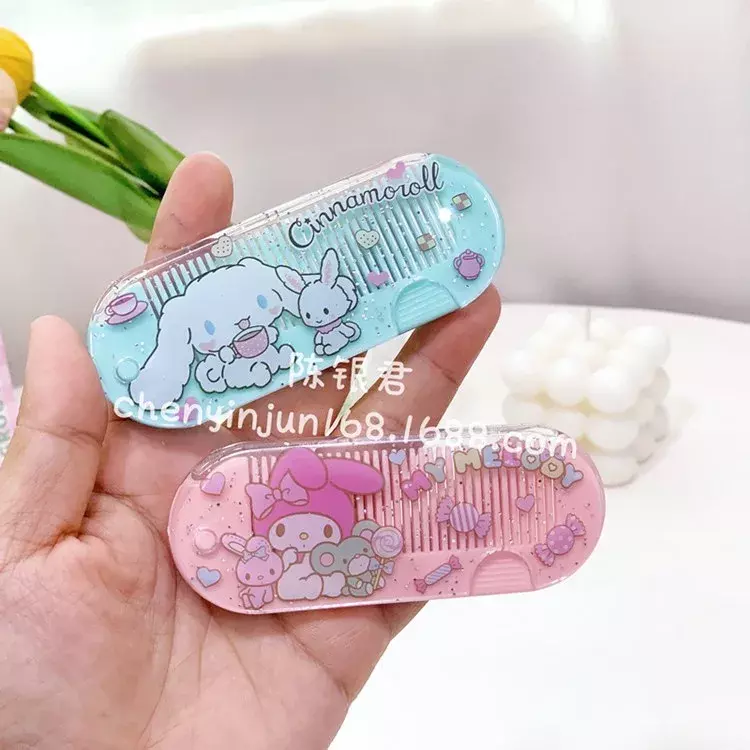 Sanrio Mini Carry Comb Anime Hellokitty MyMelody Kuromi Cinnamoroll Cartonn Cute Plastic Hair Straightening Comb Girls Gift