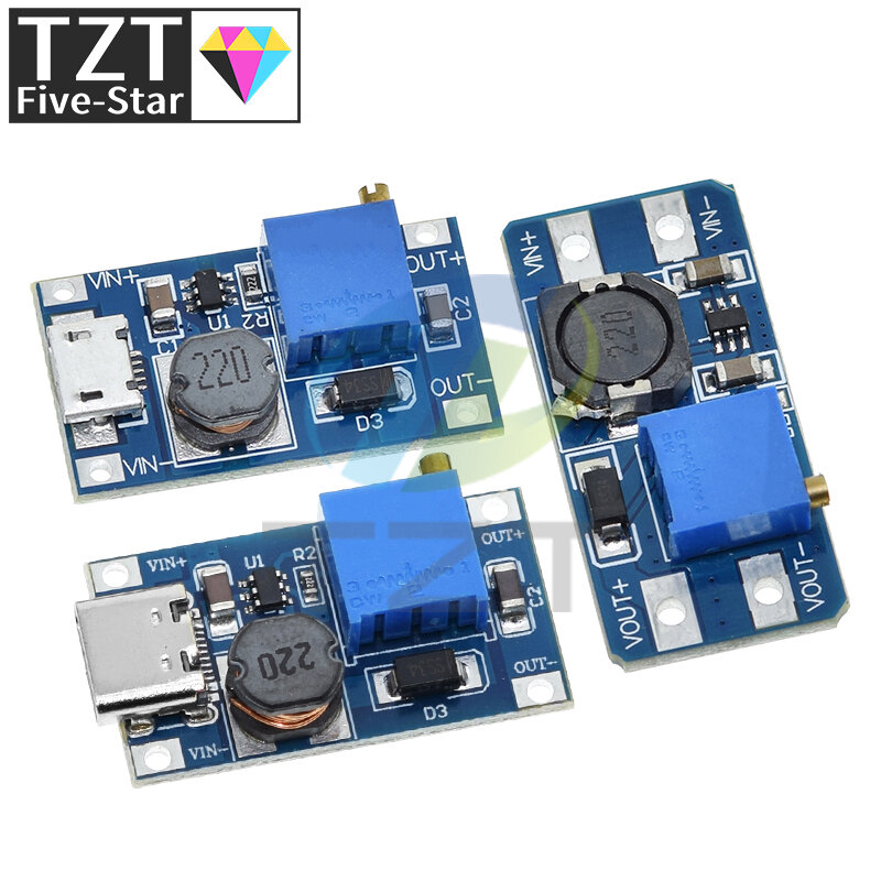 TZT-módulo de fuente de alimentación de refuerzo, convertidor de aumento de potencia de 1/5 piezas, MT3608, DC-DC, salida máxima de 28V, 2A