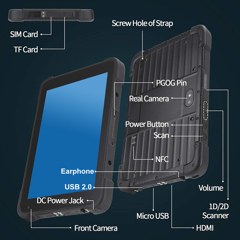 Robusto Android 10 Industrial Tablet PC 1D 2D QR Code Scanner 8 polegadas NFC Ao Ar Livre IP67 WIFI GPS Inventário Computador Portátil 2023