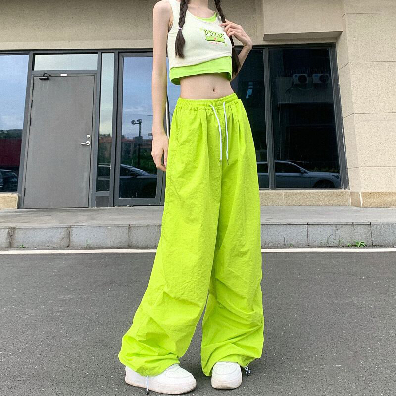 Spodnie Cargo Gidyq Y2K koreańska moda Streetwear, dla kobiet Oversize proste spodnie na co dzień damskie letnie modne spodnie sportowe Harajuku nowość