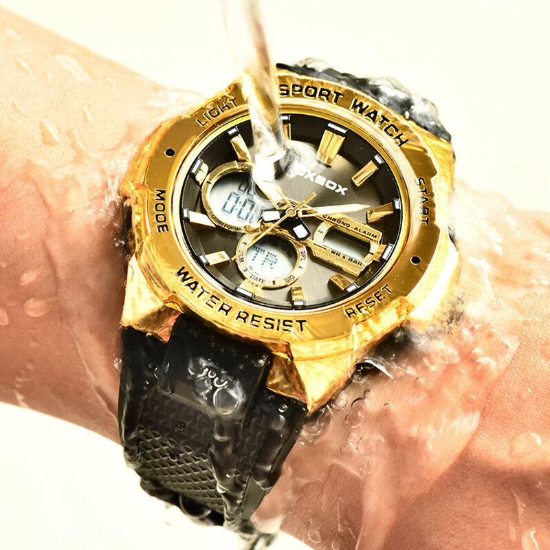 Часы наручные LIGE Мужские кварцевые, модные спортивные водонепроницаемые в стиле милитари, с силиконовым ремешком, с ЖК-дисплеем, с коробкой