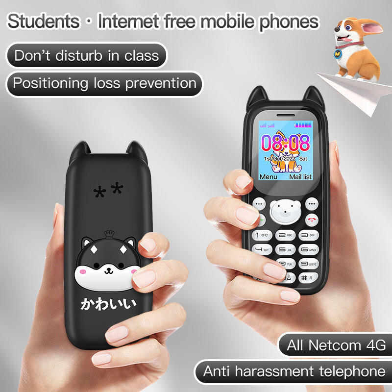 Mini przycisk kreskówka Koki pies telefon komórkowy 1.44 "2G GSM Dual SIM MP3 bez aparatu latarka mała dama karta studencka telefon komórkowy