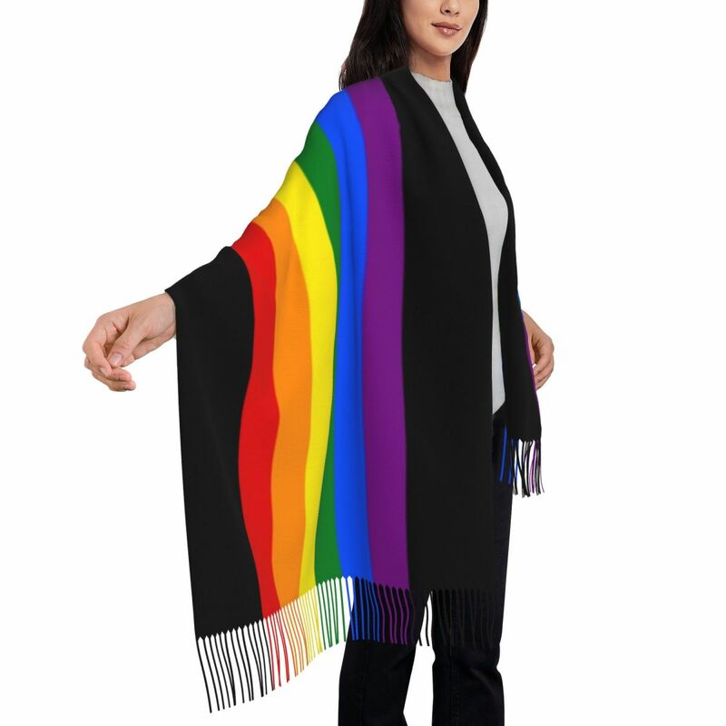 Đồng Tính Niềm Tự Hào Cờ Sọc Tua Rua Khăn Quàng Cổ Nữ Mềm Mại LGBT Rainbow Đồng Tính Nữ Khăn Choàng Len Nữ Mùa Đông Khăn Choàng Cổ