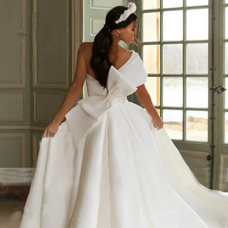 Elegant Fashion Wedding Dresses One-Shoulder High Split Appliques Lace Bridal Gowns Sweep Train Organza Wedding Dress