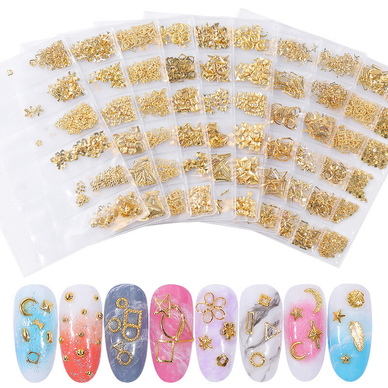 Assorted Bag of Rhinestone and Metal Nail Art Decorations, Japanese Style Star Moon Ocean Rivets DIY Nail Decoration Accessories
