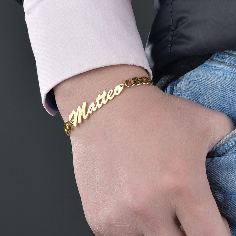 Akizoom braccialetti con nome personalizzato personalità in acciaio inossidabile 4mm di spessore catena cubana gioielli a catena per le donne regali di compleanno