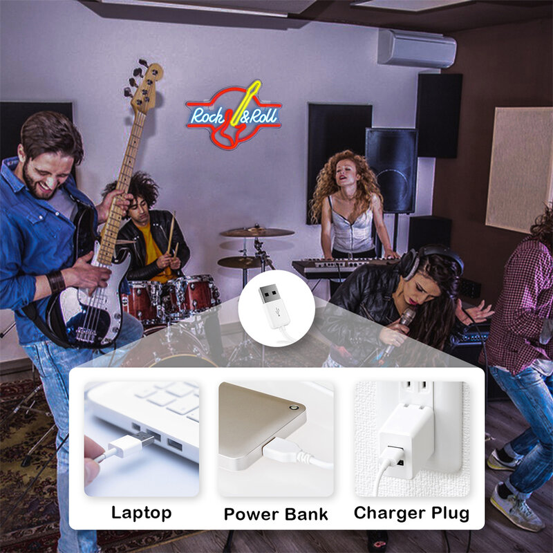 로큰롤 네온 사인 기타 디자인 LED 조명, 방 벽 장식, USB 아트 램프, 파티 라이브 뮤직 바 클럽 스튜디오 홈 로고