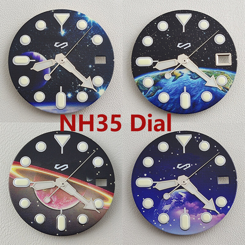 NH35 dial 28.5mm Watch Dial S Dial Starry Sky Cosmic Green Luminous dial for NH35/ NH36 Movement  Watches Accessories