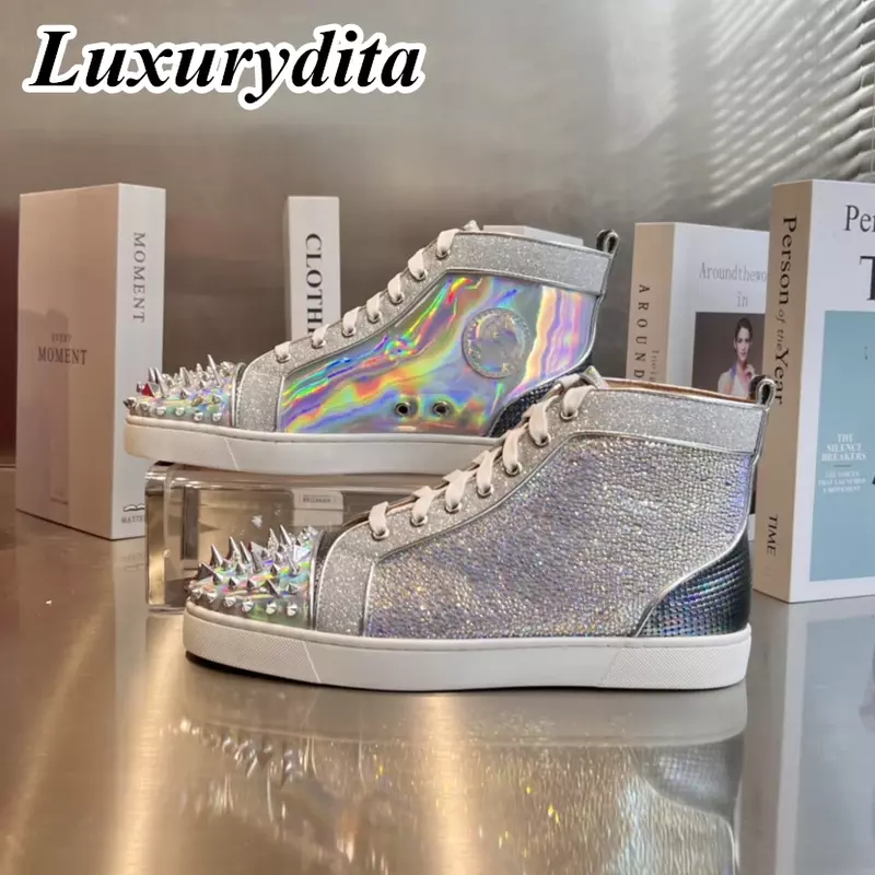 Luxurydita Designer Heren Casual Sneakers Echte Leren Klinknagel Luxe Dames Tennisschoenen 35-47 Mode Unisex Loafers Hj744