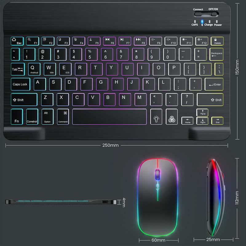 Keyboard nirkabel 10 inci portabel Tablet, Keyboard bercahaya lampu latar Ultra ramping warna-warni Keyboard Multi perangkat untuk PC
