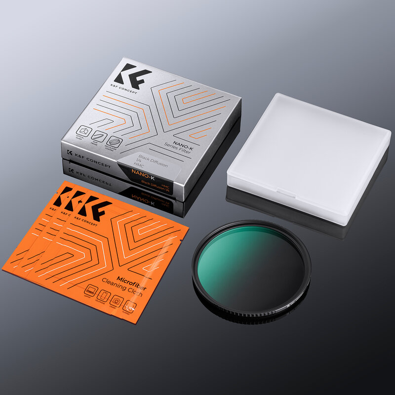 K & F Concept Black Mist Diffusion Filter, 1/4, 1/8 com revestimento múltiplo para lente Nikon DSLR, 49mm, 52mm, 58mm, 62mm, 67mm, 77mm, 82mm