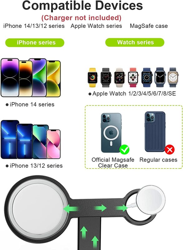 EWA 2 in 1 무선 충전기 스탠드 알루미늄 합금 전화 홀더 iphone13/12/Pro/ Max/Mini 및 Apple Watch 3/4/5/6 호환