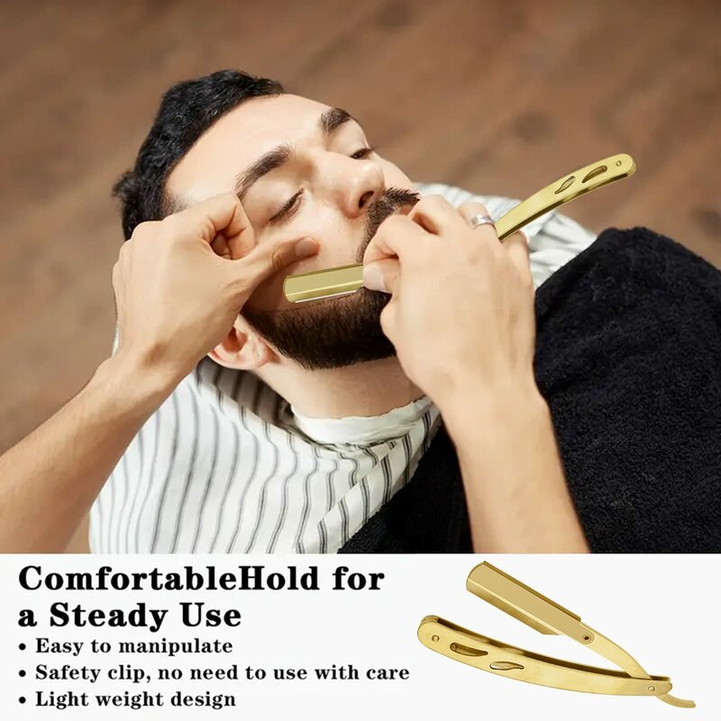 Soporte para cuchilla de afeitar, afeitadora Manual, herramienta de afeitado de cejas y barba, navaja de barbero plegable de acero inoxidable