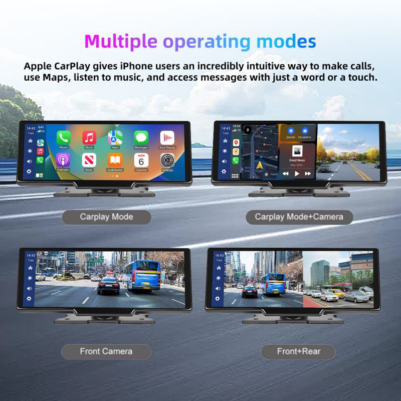 Gravação de vídeo Carplay & Android, Conexão automática sem fio, Navegação GPS, Painel, DVR, Voz AI