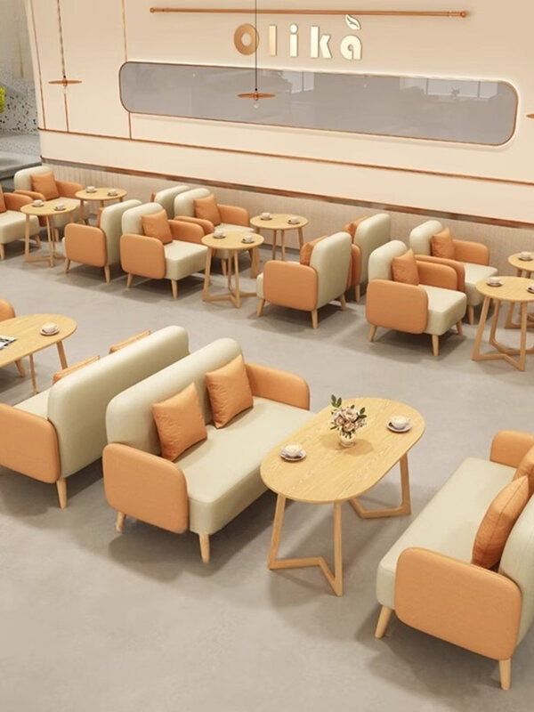 Kedai kopi teh susu, tempat duduk kartu meja dan kursi kombinasi furnitur ringan mewah ruang teh santai kursi ganda