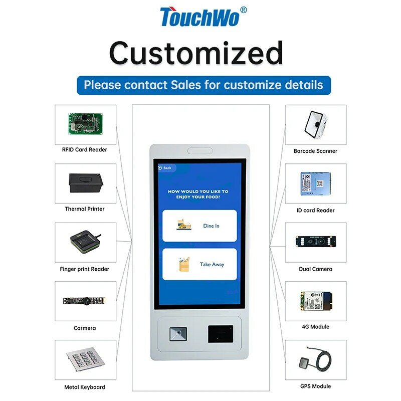 TouchWo-Puzzles système Windows et Android, écran tactile, tout-en-un, PC, billet en libre-service, paiement, kiosque de commande, 27 pouces, 32 pouces