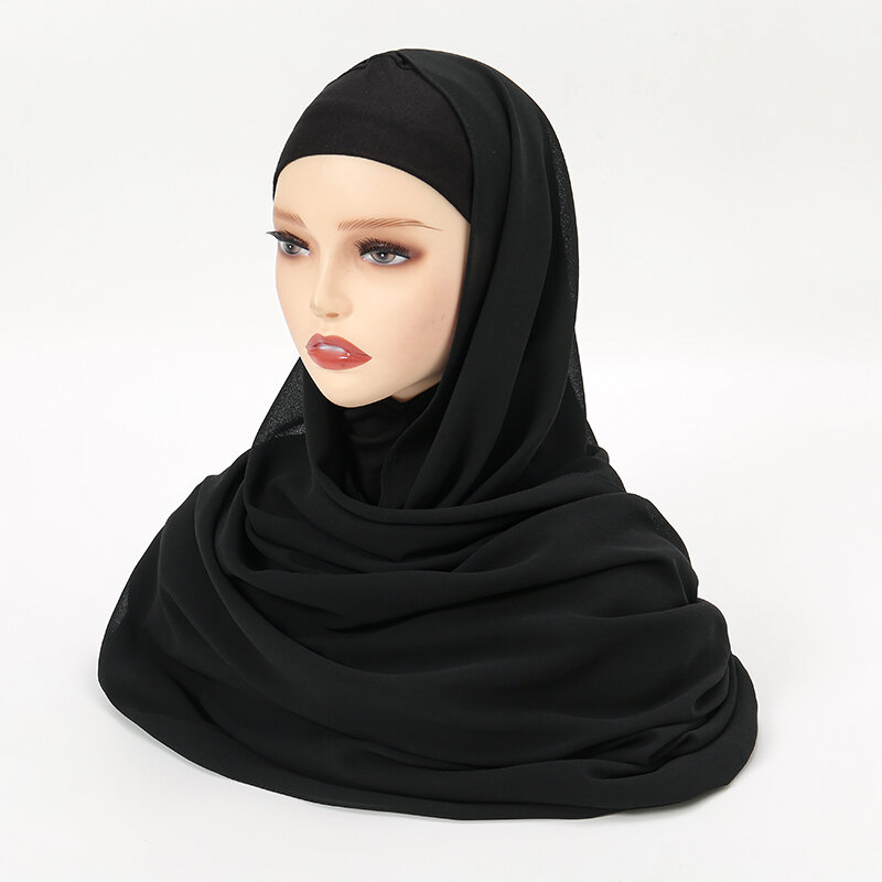 2pcs/set Muslim Chiffon Hijab With Caps Women Bonnet Chiffon Hijab Shawl Head Scarf Under scarf Caps Cover Headwrap for Women