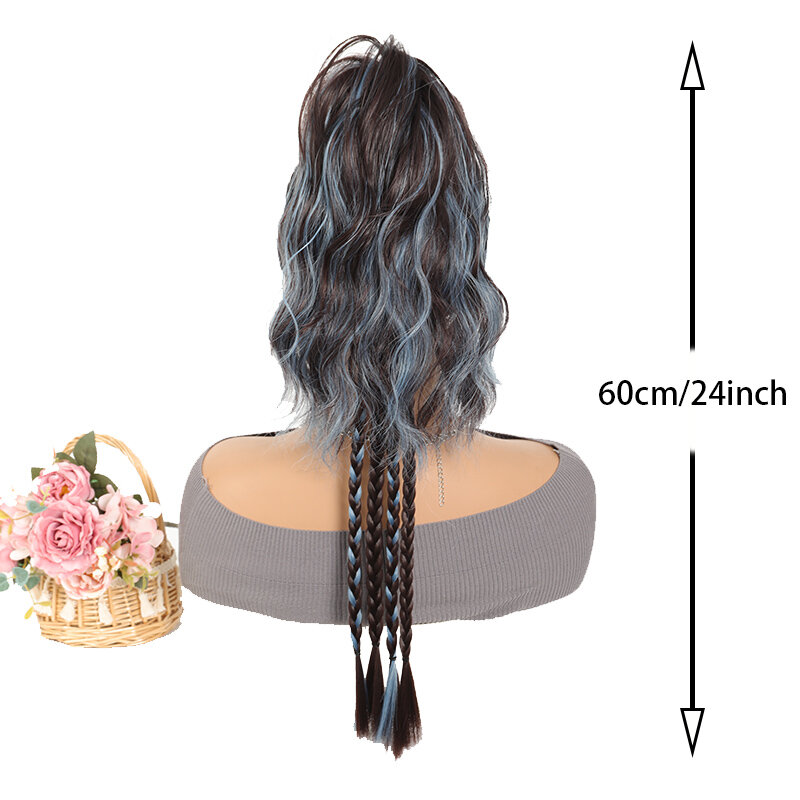 Highlighted water wave pattern ponytail braid grab clip ponytail wig synthetic wig for women heat-resistant and easy to wear