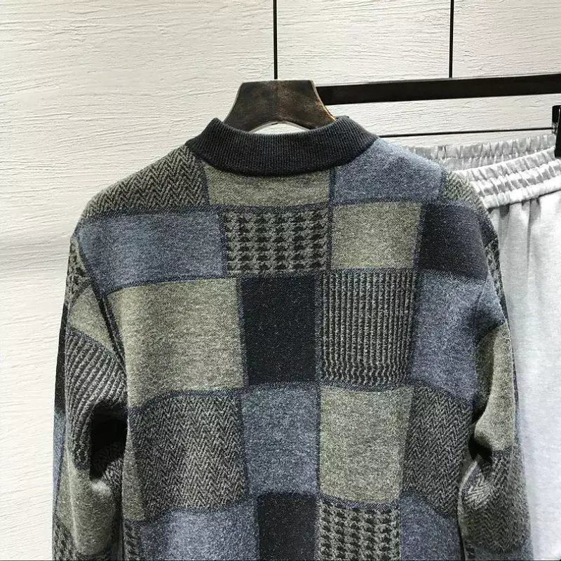 Abbigliamento uomo cappotto scozzese con colletto maglioni lavorati a maglia per uomo giacca Cardigan spessa inverno S giapponese Harajuku moda Over Fit Knit
