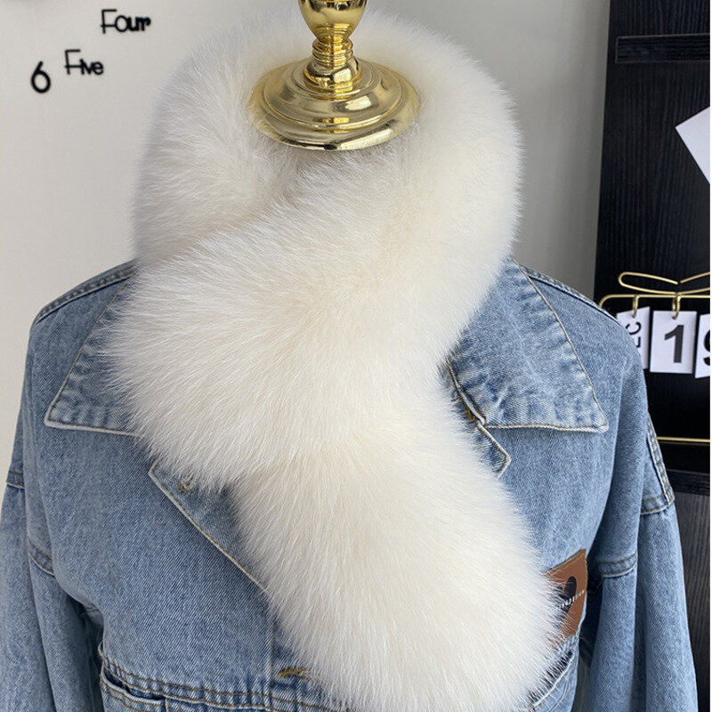 Winter Fox Fur Collar 100% Real Fur Scarf Women Natural White Collar Warm Genuine Hoods Large Fur Scarves Furry Collar Fully