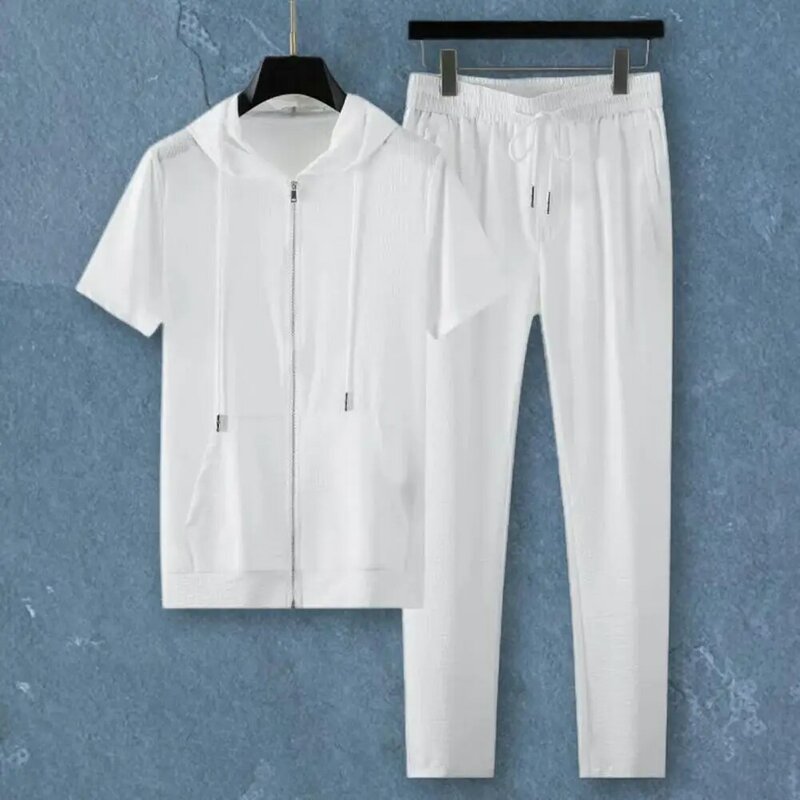 2 Pcs/Set High Quality Summer Tracksuit Wear Resistant T-shirt Pants Set Casual Sweat Absorption
