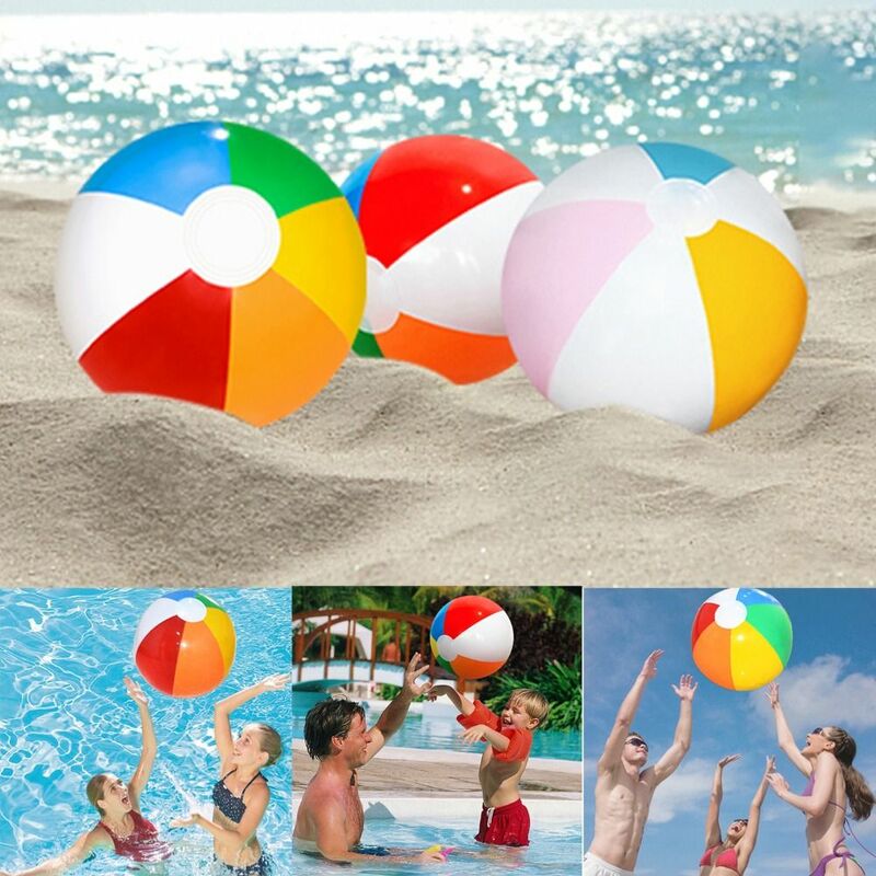 ลูกบอลชายหาดเป่าลมทำจากพีวีซีลูกบอลสระน้ำเป่าลมขนาดใหญ่30ซม. ลูกบอลสีรุ้งหกสี40ซม. สำหรับเด็ก