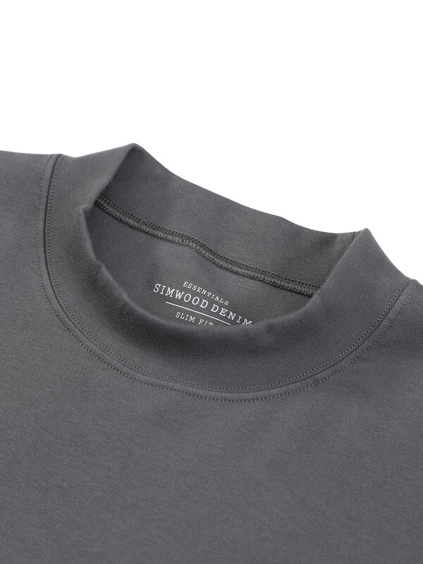 SIMWOOD-Top básico com pescoço simulado masculino, camiseta macia casual, pulôveres confortáveis, plus size, outono, novo, SJ130804, 2023