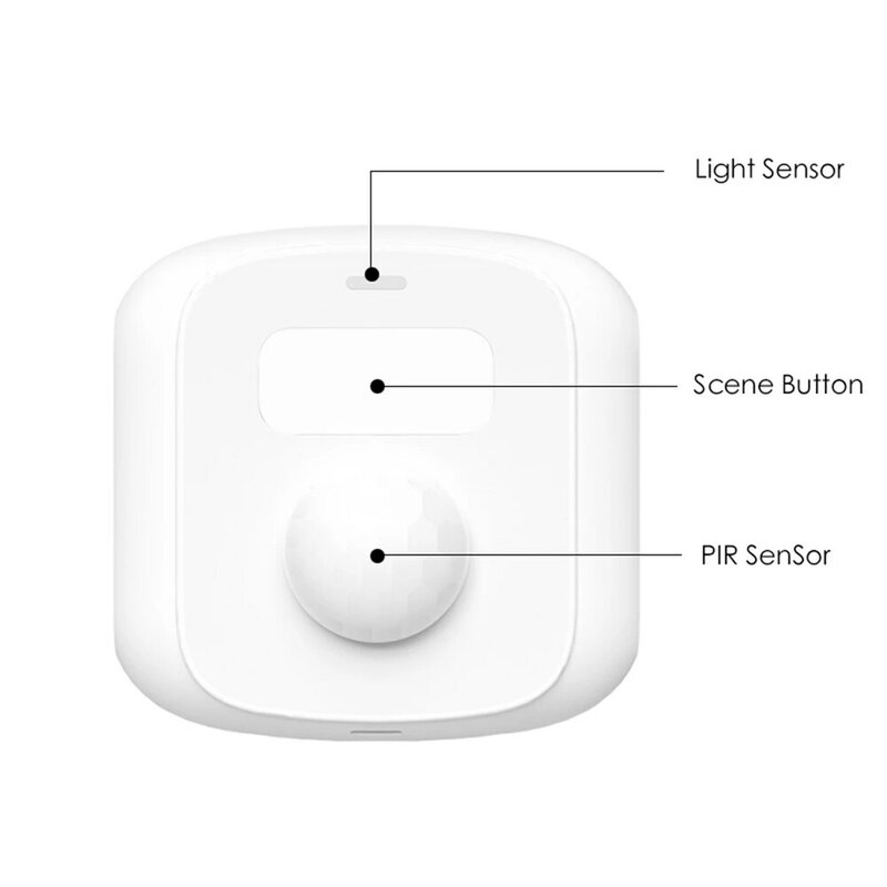 Tuya Zigbee Sensor de Movimento com Luz, WiFi, Mini, PIR, Função de Interruptor de Cena, Detector de Movimento Humano