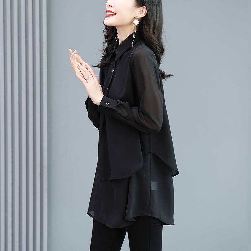 Versione coreana semplificata tinta unita estate colletto Polo da donna singolo rotto Casual a maniche lunghe allentato top camicia di media lunghezza